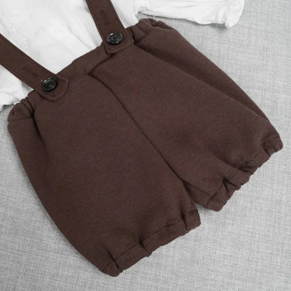 3Pcs Newborn Boy Photography Outfits Shirts Suspender Pants with Beret Set Gentleman Suit Infant Boys'Costumes Photo Accessories