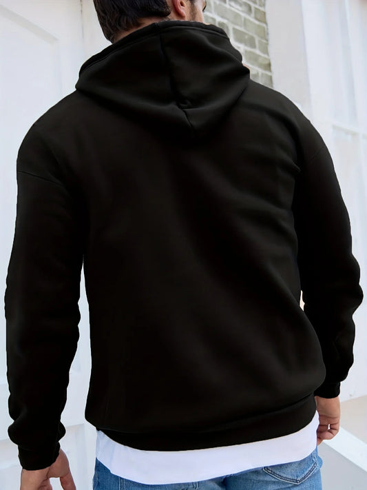 Men's winter casual fashion loose plus size simple letter printed fleece pullover long sleeved hooded sweatshirt