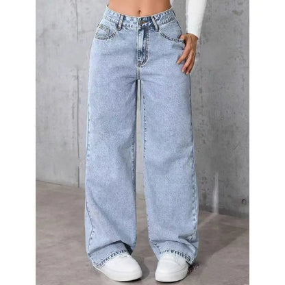 Size: S-5XL Women's Summer Autumn Wide-Leg Jeans High-Waist Plus-Size Jeans Straight-Leg Loose Casual Pants Girls Wide Leg Pants