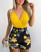 Dress Sets Short Sets In The Summer Of 2024 Women Printed Tight Mini Skirt Set, Deep V-neck Sexy Suit, Party Suspender And Skirt