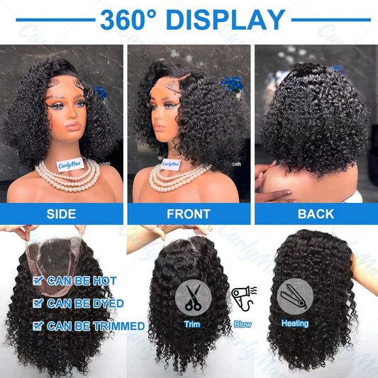 Brazilian Short Bob 13x4 Lace Frontal Human Hair Wigs Deep Wave 13x6 HD Transparent Lace Front Curly 5x5 Closure Wig For Women