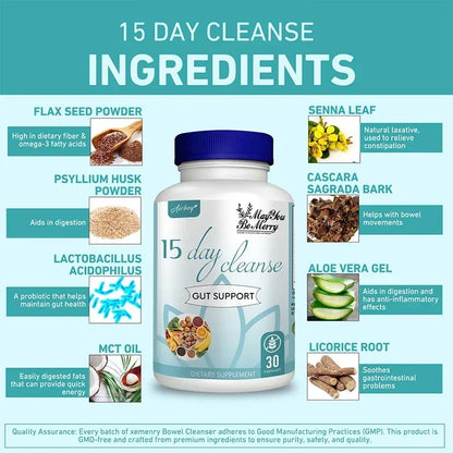 15 Day Cleanse - Gut and Colon Support | Caffeine Free | Advanced Formula with Senna, Cascara Sagrada, & Psyllium Husk | Non-G
