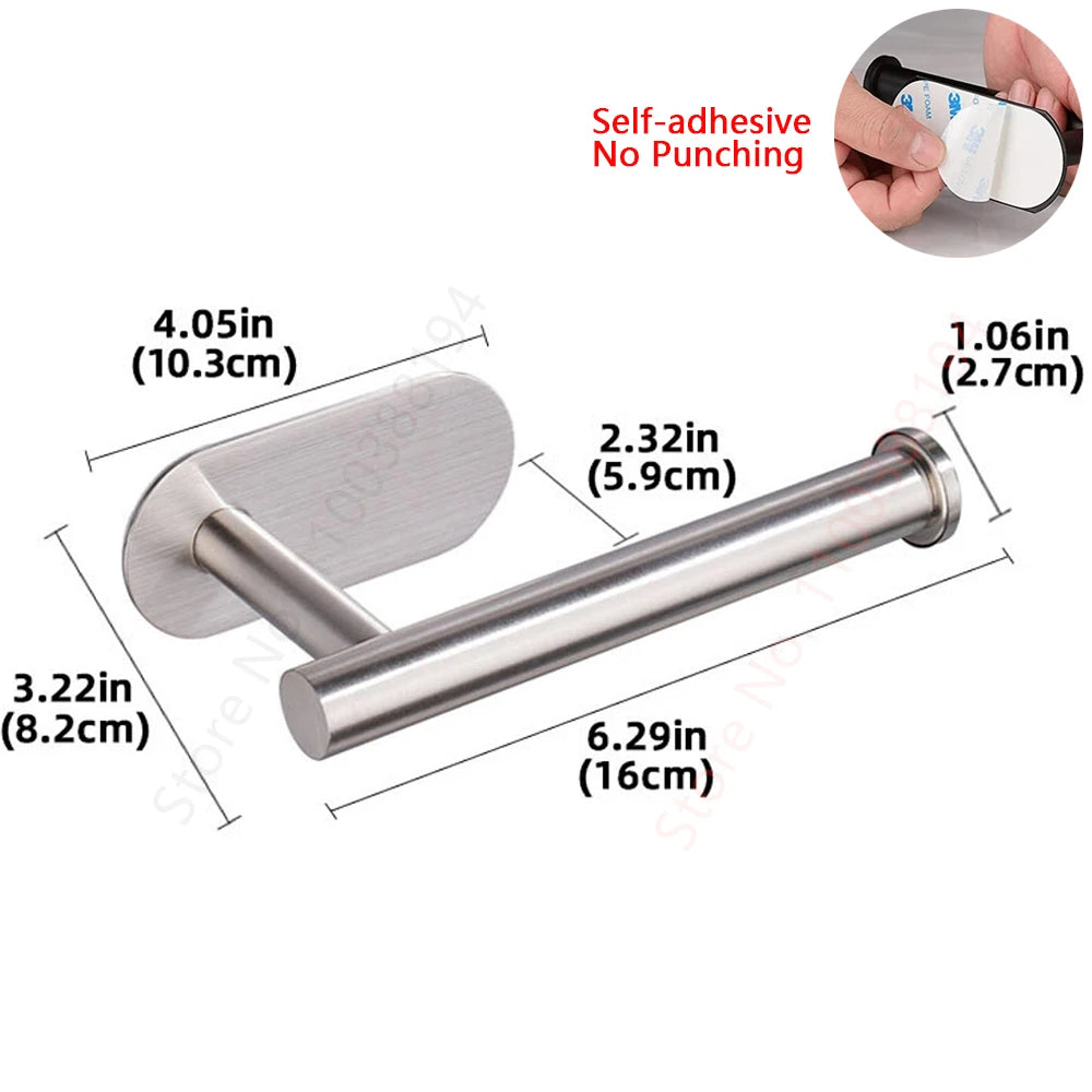 Toilet Towel Paper Wall Mount Holder Adhesive Black Silver Kitchen Roll Paper Stand Hanging Napkin Rack Bathroom Accessories WC