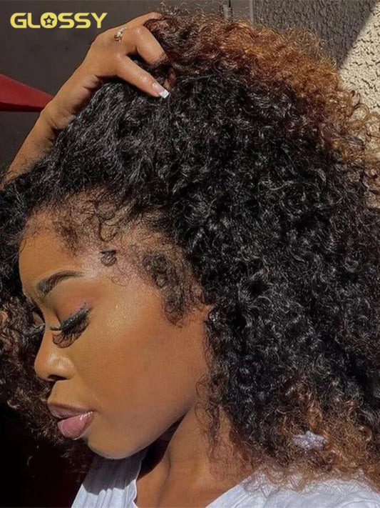 Afro Kinky Curly Wig 100% Human Hair wig Brazilian 13x4 HD Frontal 4c Edges Frontal Human Hair Wig Deep Wave Curly Lace Front Wigs For Women Pre Plucked Baby Hair 250% Density