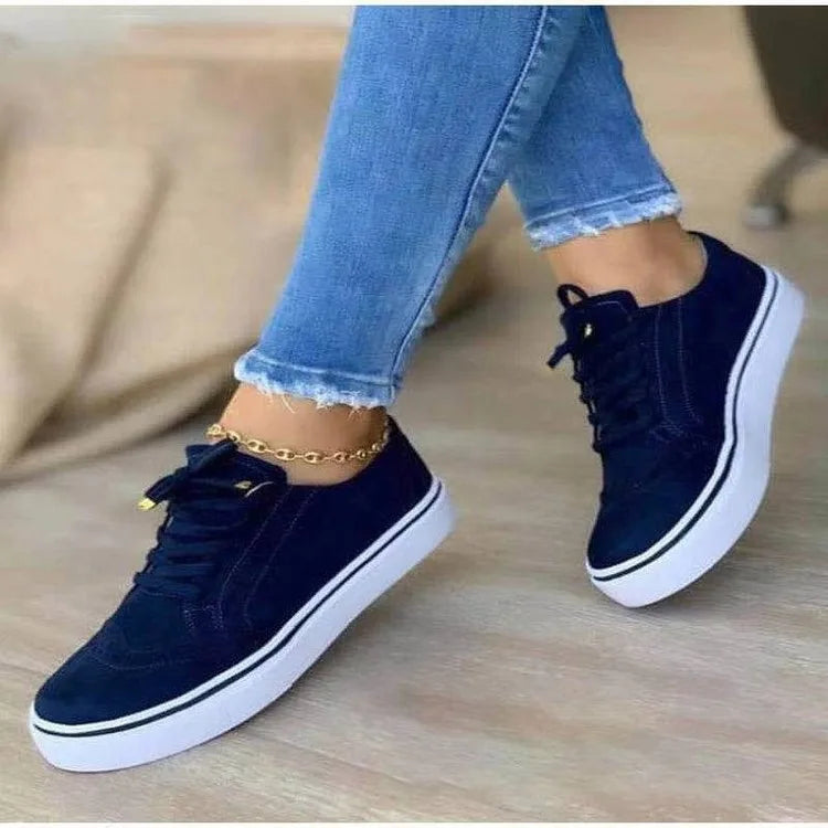 Women Fashion Sneakers Spring Autumn Chain Leather Comfortable Round Toe Platform Sneakers Lace Up Women's Shoes 35-43