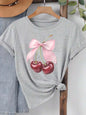 Fashion Cherry Print Women T-Shirt Short Sleeve Crew Neck Casual Tops for Summer Spring Women's Clothing Tops