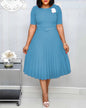 women's Elegant  fashion short sleeve pleated high waist Dress for women