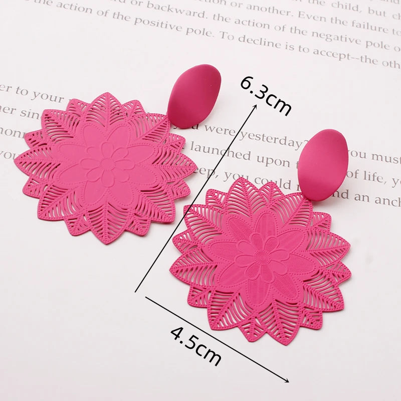 Pink Color Flower Drop Earrings for Women Summer Geometry Heart Leaf Butterfly Brincos Party Ear Jewelry Valentine's Day Gift
