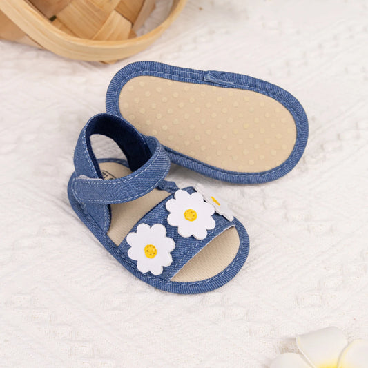 KIDSUN Soft Soled Cute Flower Summer Sandals Newborns Cotton Flat Girls Baby Shoes Non-slip Open Toe Comfortable Walking Shoes