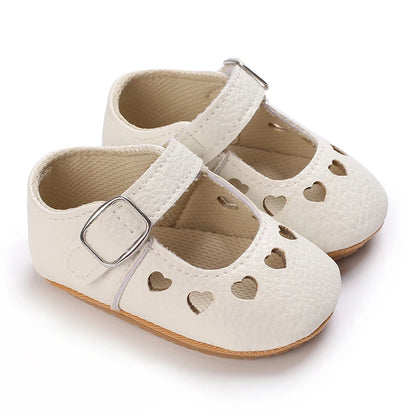 Newborn Princess Shoes Soft Leather Anti Slip Rubber Sole Baby Shoes White Girls Shoes