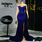 Dathyka Fashionable Crystals Prom Dresses for Women Sequin Mermaid Slit Pleat Strapless Evening Gown Vestidos De Gala Customized