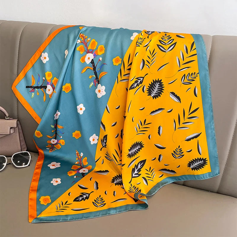 70cm Chain Print Silk Satin Hair Scarf Women Handkerchief Printed Female Square Head Bandana Small Neck Muffler Hijab Lady Girl