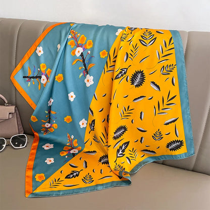 70cm Chain Print Silk Satin Hair Scarf Women Handkerchief Printed Female Square Head Bandana Small Neck Muffler Hijab Lady Girl