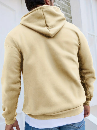 Men's winter casual fashion loose plus size simple letter printed fleece pullover long sleeved hooded sweatshirt