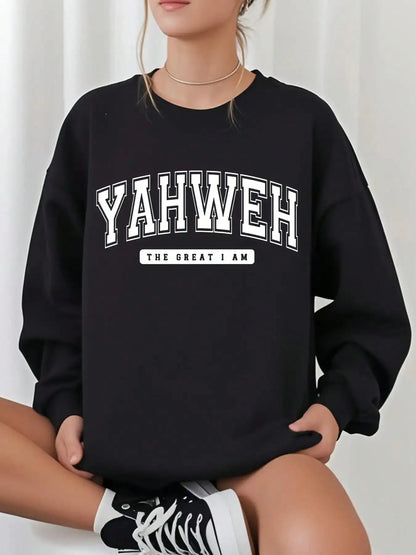 Women's Oversized Crewneck Sweatshirt with Bold Arch Lettering Print
