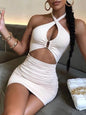 Sexy Waist Hollow Out Cross Shoulder Strap Slim Bodycon Dress for Women Backless Sleeveless Skinny Mini Dress Club Party