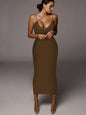 Leopard Print Sleeveless V-Neck Sexy Bodycon Midi Dress Spring Women Fashion Streetwear Party Festival Outfits