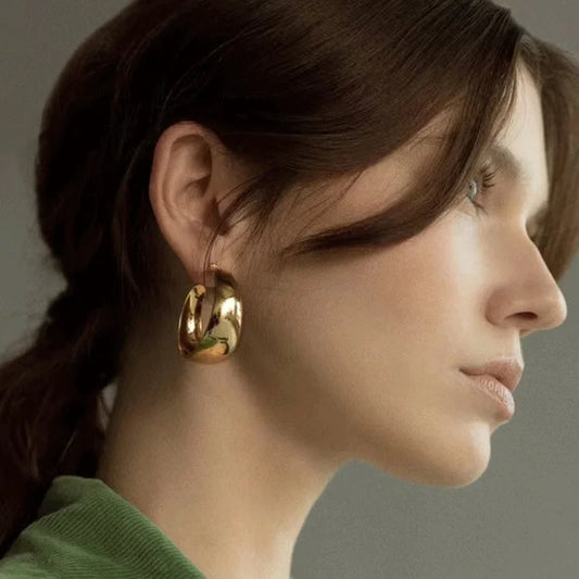 30mm Stainless Steel Gold Plated Smooth Wide Hoop Earrings for Women Large Circle Earring Statement Jewelry Gift
