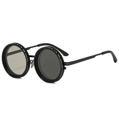 SO&EI Retro Round Punk Men Outdoor Sports Polarized Sunglasses Shades UV400 Women ND9-level Adjustable Dimming Sun Glasses