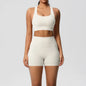 2PCS Sets Sportswear With Pocketed Yoga Suits For Women  Sports Shorts Crossover Bra Gym Leggings