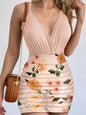 Dress Sets Short Sets In The Summer Of 2024 Women Printed Tight Mini Skirt Set, Deep V-neck Sexy Suit, Party Suspender And Skirt