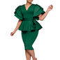 Women Short Sleeve V-neck Belt High Waist Midi Dress For Work Evening Dresses