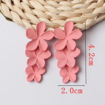 Pink Color Flower Drop Earrings for Women Summer Geometry Heart Leaf Butterfly Brincos Party Ear Jewelry Valentine's Day Gift