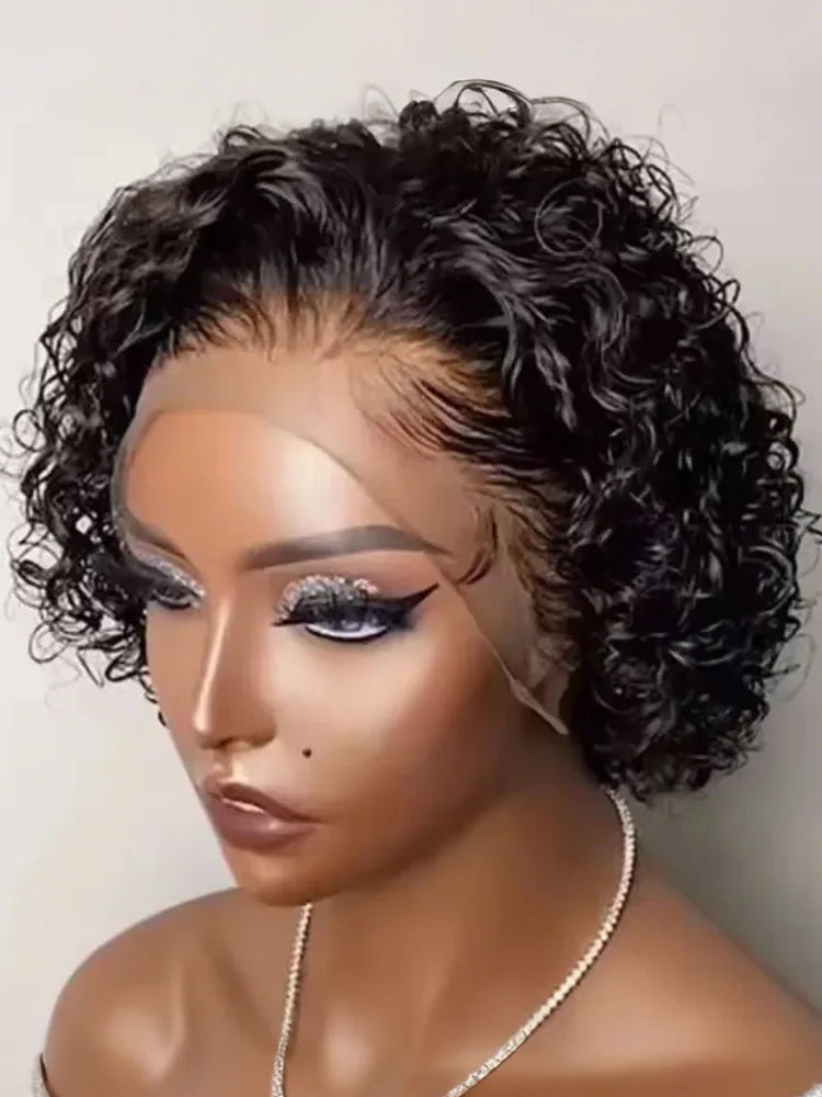 Pixie Cut Lace Wig  Bob Wig 13x1 Lace Front Curly Human Hair Short Curly Wigs Pre plucked Transparent HD Human Hair  Lace Wigs