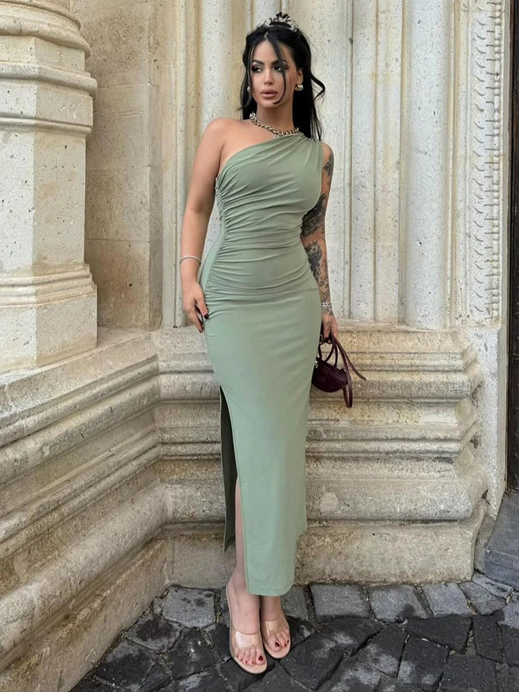 Maxi Dress Women Split Sleeveless Backless Slim Dress Casual Streetwear Elegant Dresses