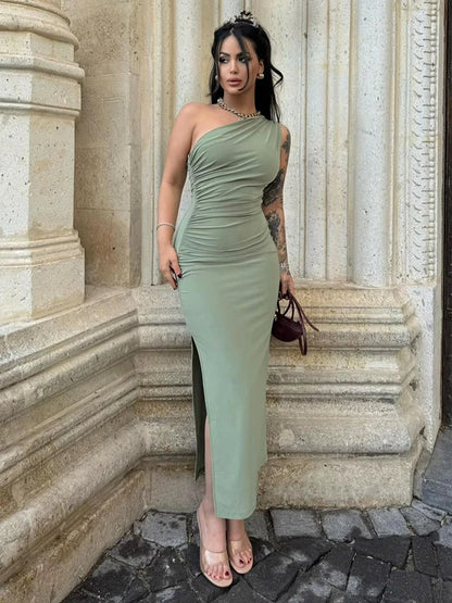 Maxi Dress Women Split Sleeveless Backless Slim Dress Casual Streetwear Elegant Dresses