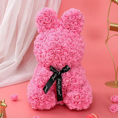 Rose Rabbit NEW Valentines Day Gifts 27cm Flower Rabbits Artificial Floral Decorations Mother' DAY Gift For Girlfriend Festival