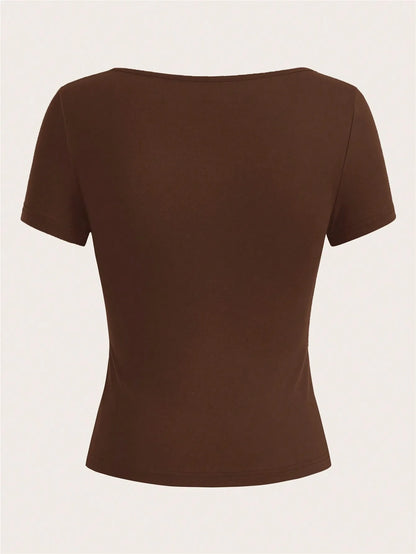 3 pieces  Summer Slimming T-shirt Women's Sexy Short Sleeve T-shirt U-neck Women's Solid Color Basic Korean Top Hot Y2k