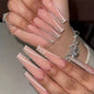 24pcs/Box Long T Handmade Valentine's Day French Flame Wave Love With Diamond False Nail Enhancement Waterproof Gel Fake Nails