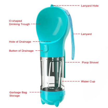 300/500ml Pet Water Food Dispenser 3 in 1 Leak Proof Pet Dog Water Bottle with Trash Bag Box and Shovel Dog Food Feeder Cat