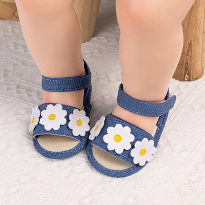 KIDSUN Soft Soled Cute Flower Summer Sandals Newborns Cotton Flat Girls Baby Shoes Non-slip Open Toe Comfortable Walking Shoes