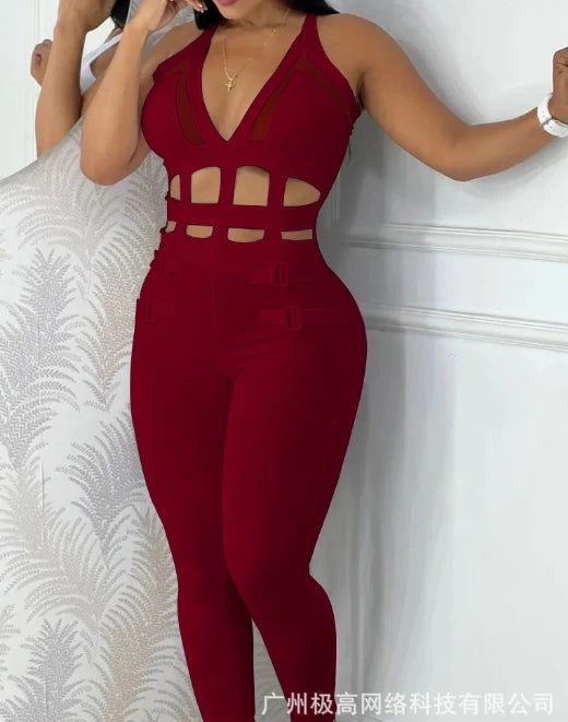 Women's Casual One Piece jumpsuit V-Neck Sleeveless Elegant Rompers
