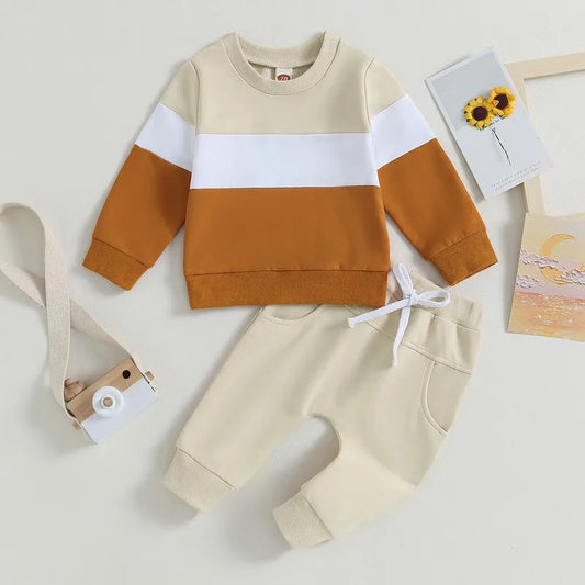 Baby Boy Pant Sets Autumn Clothes 2 Piece Outfits Contrast Color Long Sleeve Sweatshirt and Elastic Pants Baby Items
