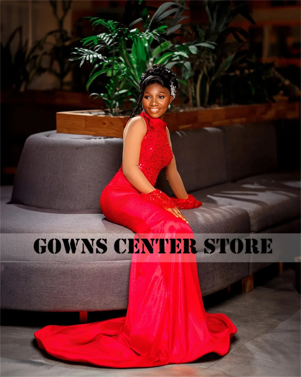 Stunning Red Aso Ebi Mermaid Evening Dresses Long Sleeves Bead Elegant Party Dress For Women 2025 African Formal Gown Customized
