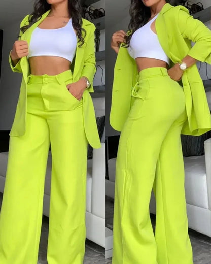 Two  Piece Sets Pants Turn Down Collar Single Breasted Tracksuit Outerwear Ankle Length Straight Pockets Loose