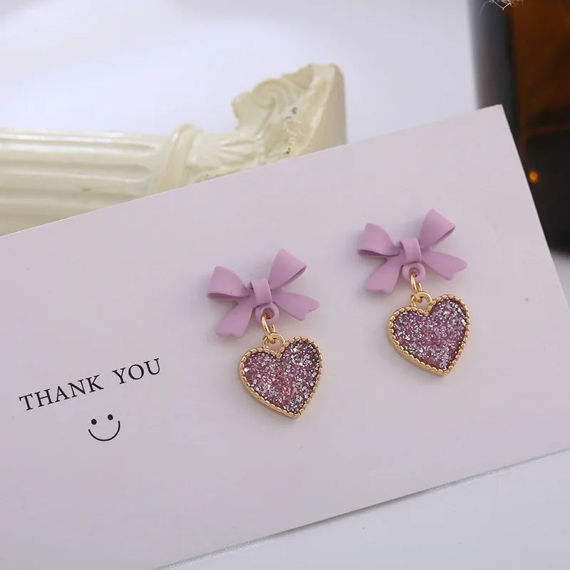 Pink Color Flower Drop Earrings for Women Summer Geometry Heart Leaf Butterfly Brincos Party Ear Jewelry Valentine's Day Gift