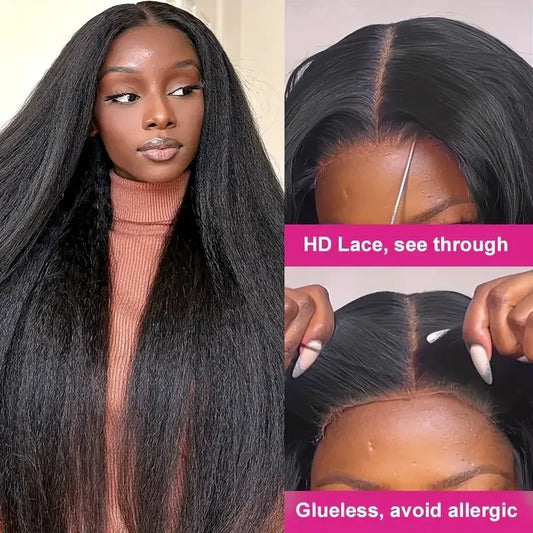 Kinky Straight Human Hair 13x4 Lace Front Hair Pre Plucked  Yaki Brazilian Human Hair Wigs For Women