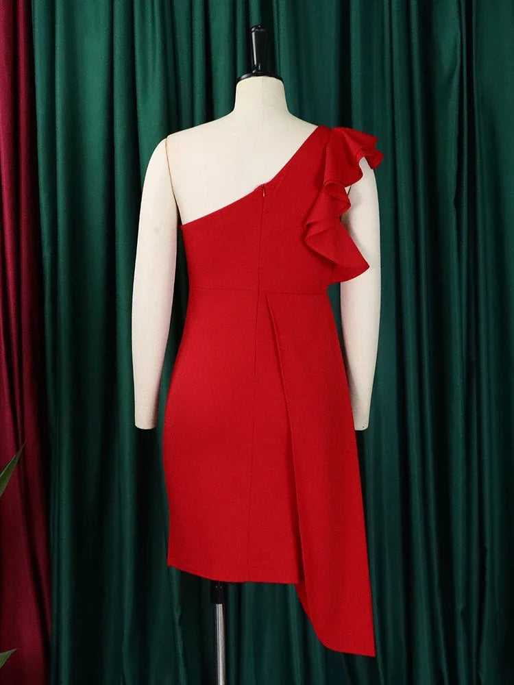 Summer Dress for Women Ruffle Edge Wrapped Pencil Skirt Solid Dresses