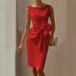 Elegant Evening Party Dresses For Women  Sleeless Slim Waist Big Bow Lace-up Hem Slit White Dress Robe Femme