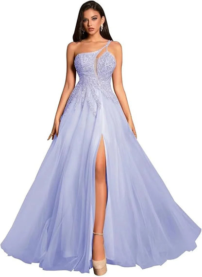 Customized Beaded Tulle Prom Dresses 2025 with Pockets Spaghetti Strap Formal Evening Dresses with Slit