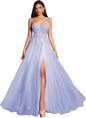 Customized Beaded Tulle Prom Dresses 2025 with Pockets Spaghetti Strap Formal Evening Dresses with Slit