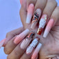 24pcs/Box Long T Handmade Valentine's Day French Flame Wave Love With Diamond False Nail Enhancement Waterproof Gel Fake Nails