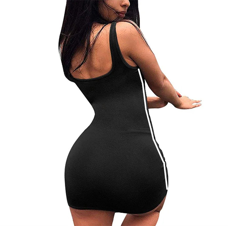 Summer Women Casual Dress Spaghetti Strap Sleeveless Sexy Stretch Slim Dress