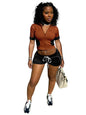 Women Sets Outfit Summer Streetwear Panelled Two Tone Slim Sports Short Sleeve Shorts Suits Zip Crop Tops Casual 2 Two Piece Set