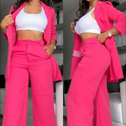 Two  Piece Sets Pants Turn Down Collar Single Breasted Tracksuit Outerwear Ankle Length Straight Pockets Loose