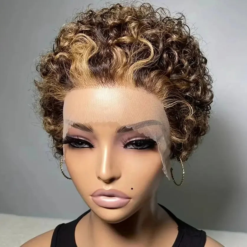 Pixie Cut Lace Wig  Bob Wig 13x1 Lace Front Curly Human Hair Short Curly Wigs Pre plucked Transparent HD Human Hair  Lace Wigs